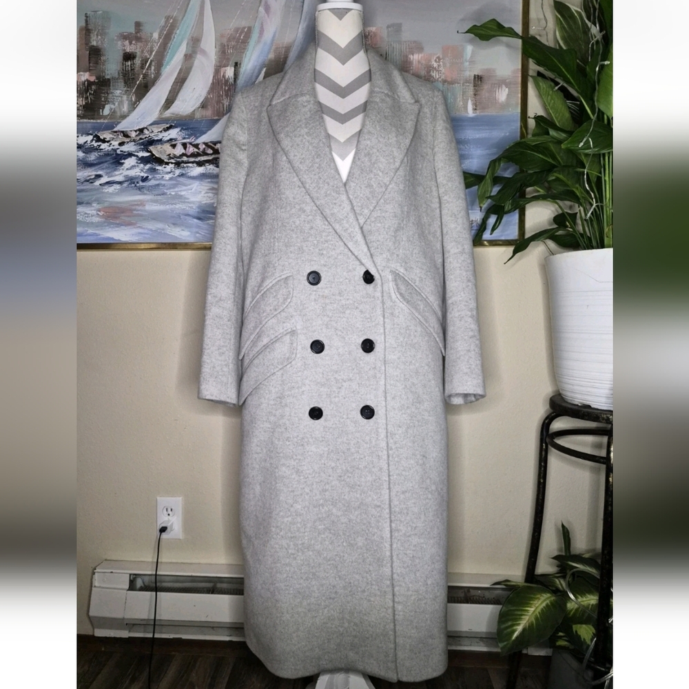 Luel Studio Womens Light Grey Wool Blend Trench Coat